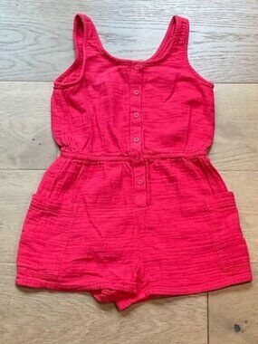 GAP Crinkle Cotton Boho Gauzy Romper Red Sleeveless Girls Medium EUC